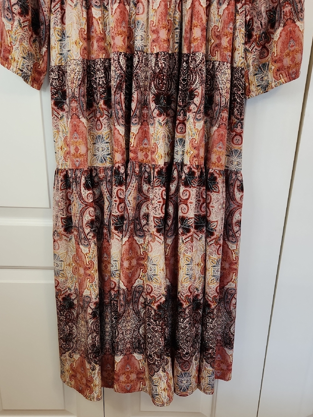 Anthropologie Ragu Paisley Print Pink Motif Tiered Maxi Dress Tassels Size M - Picture 12 of 16